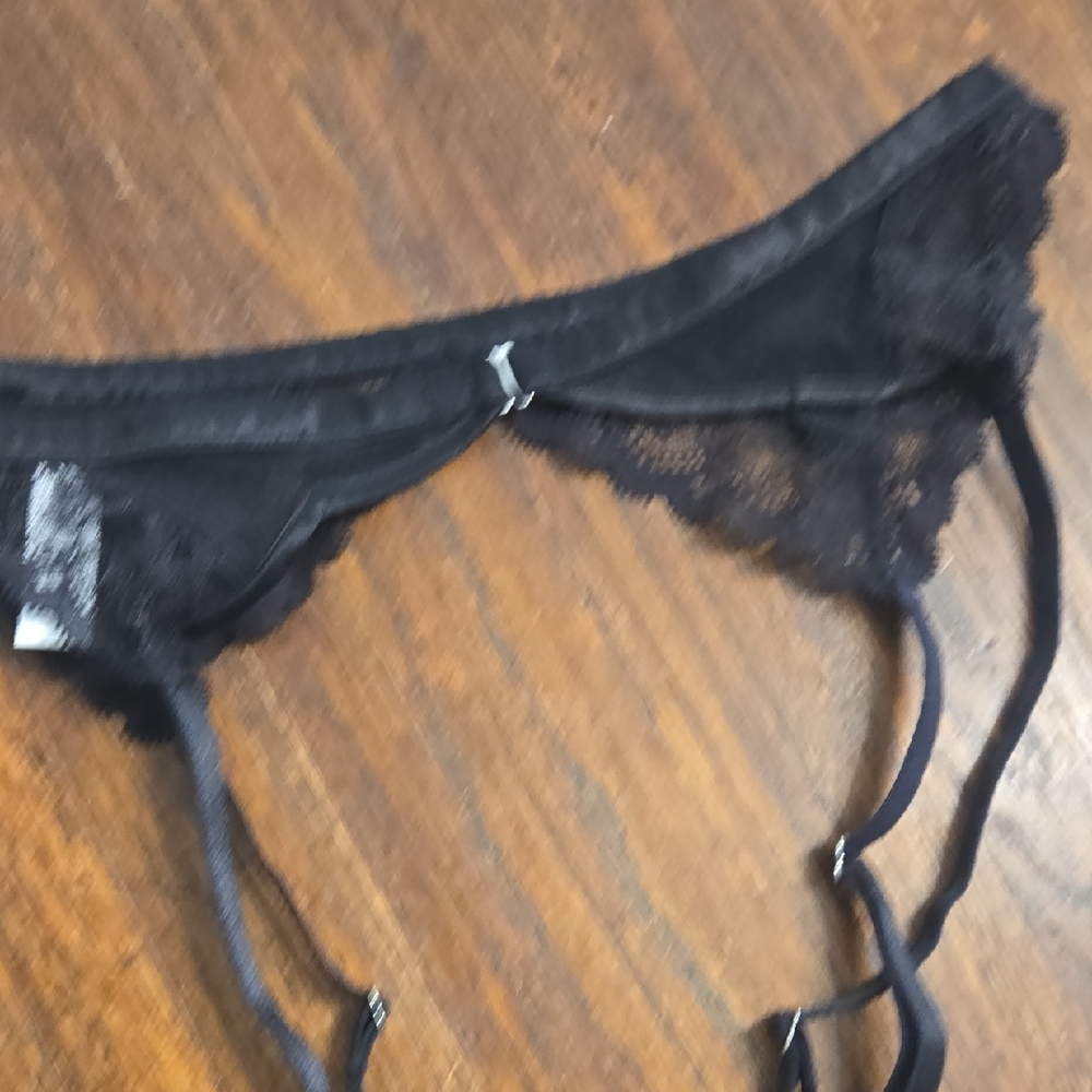 Fleur du Mal Black Lace Triangle Bralette with Satin Garter Panty Set - Picture 10 of 10